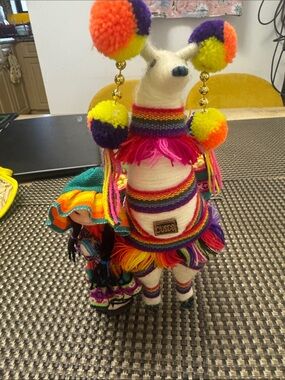 Cusco Multicolor Plush Llama with Pom-Pom Accents